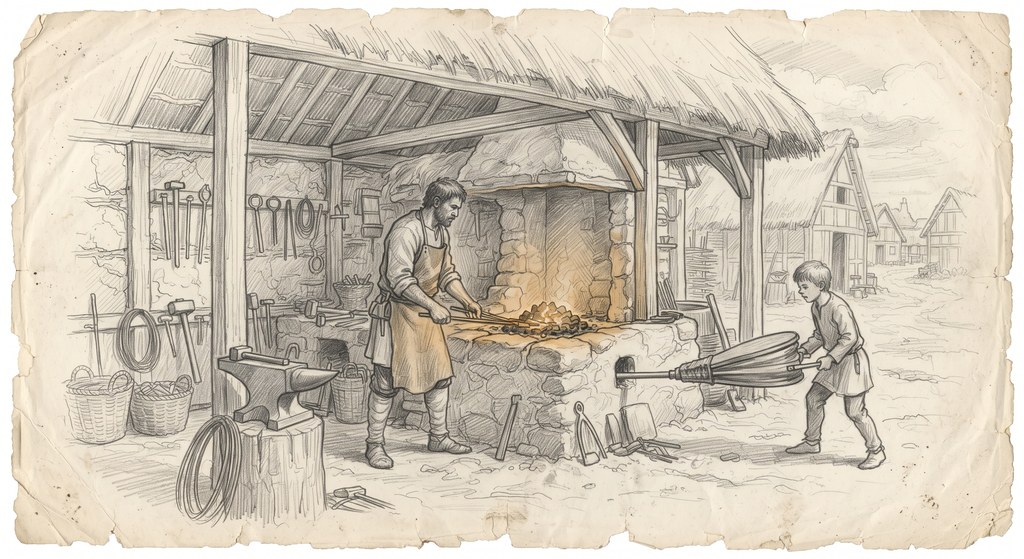 A drawing of a forge