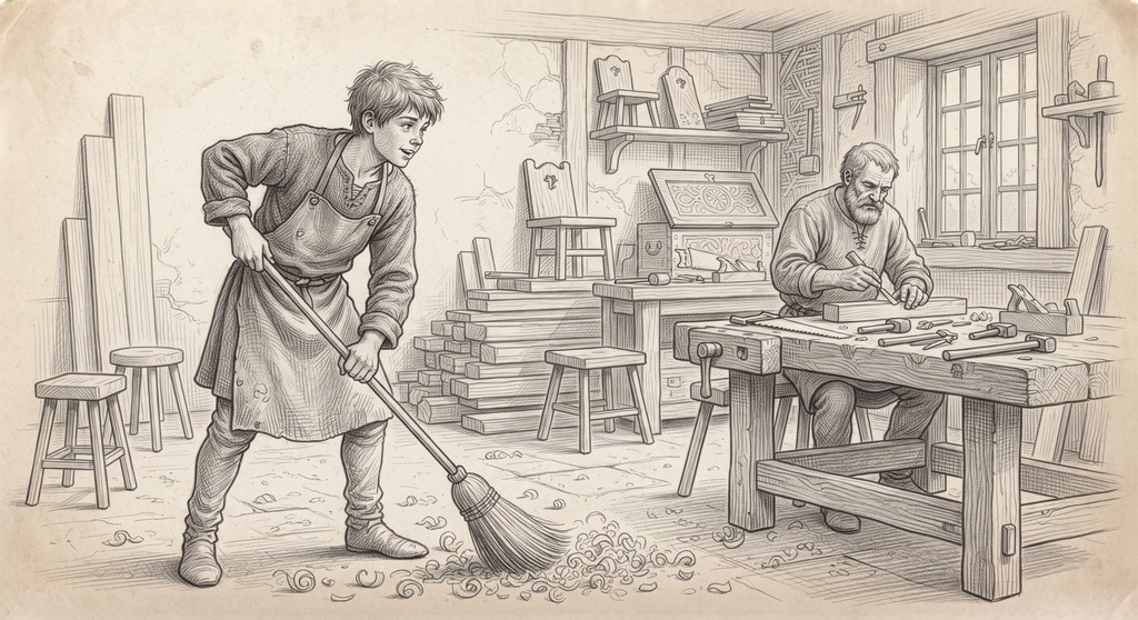 A drawing of apprentice at work