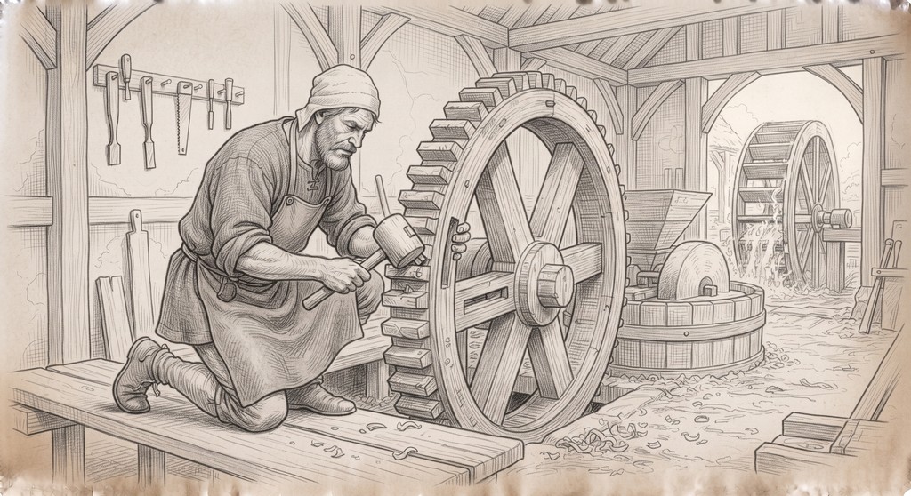 A drawing of millwright at work