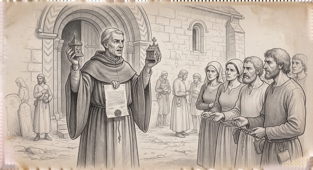 A drawing of pardoner at work