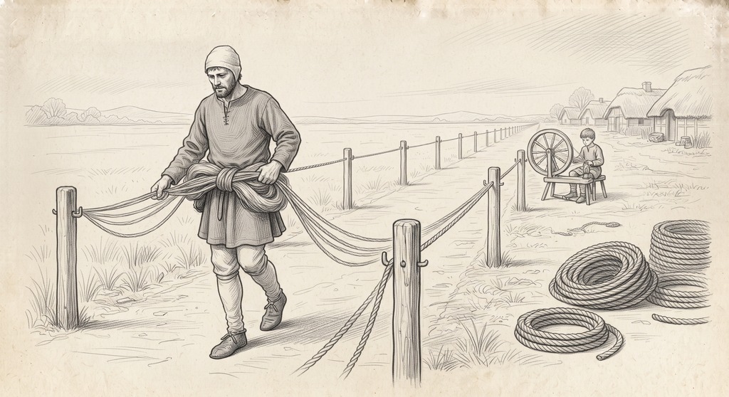 A drawing of ropemaker at work