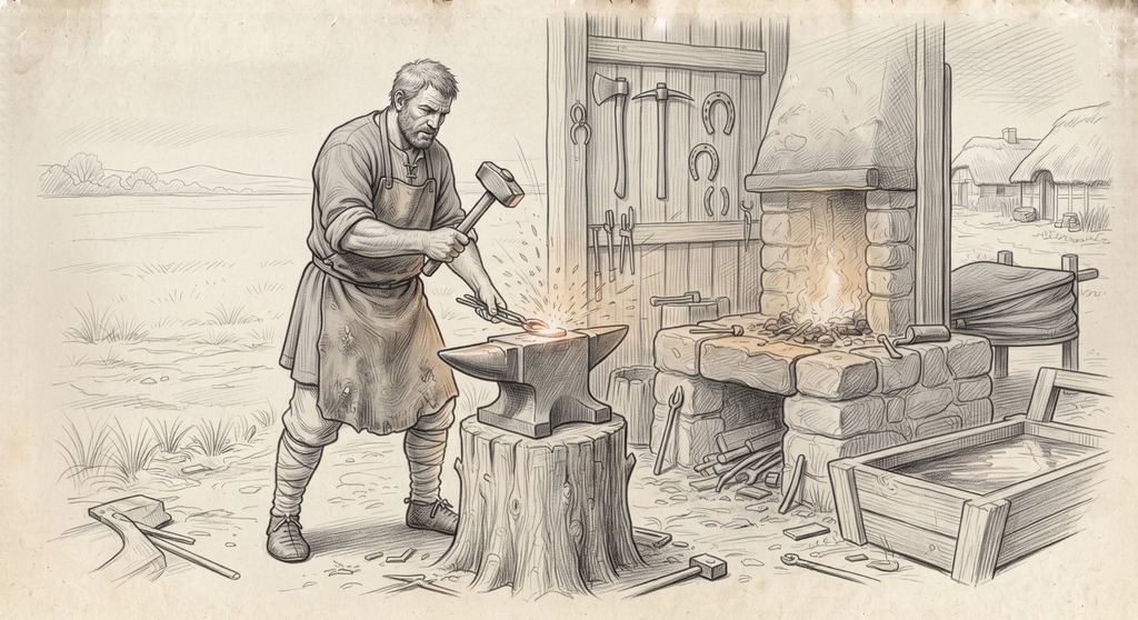 A drawing of smith at work